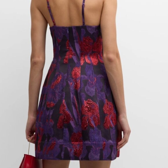 Liv Foster Designer Floral Jacquard Fit & Flare Corset Mini Dress Purple SIZE 10 - Picture 3 of 15